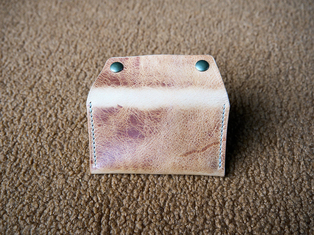Porte-cartes wax naturel en cuir véritable, couture main au fil wax