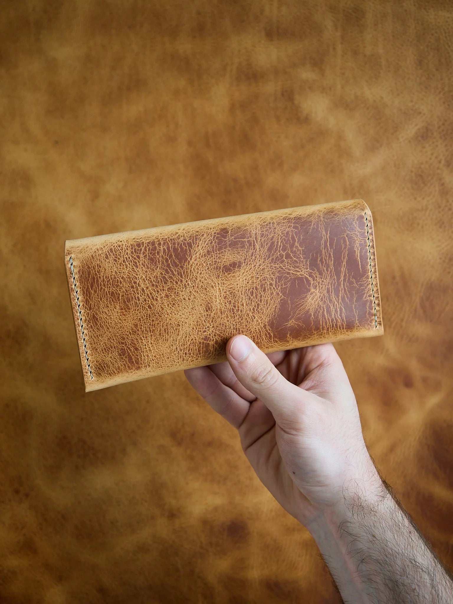 Enveloppe à billets wax naturel en cuir véritable, format fin